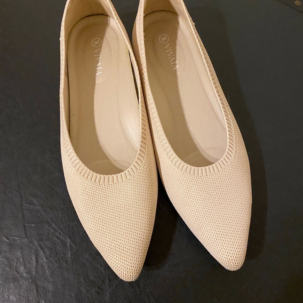 Elegant Viviana Beige/Cream Knit Pointed Toe Slip- on Comfy Cozy Flats for Women - Picture 10 of 13